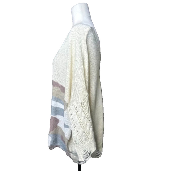 POL Oversized Dolman Sweater S Relaxed Lightweight Patchwork Camo Distressed - Picture 3 of 10